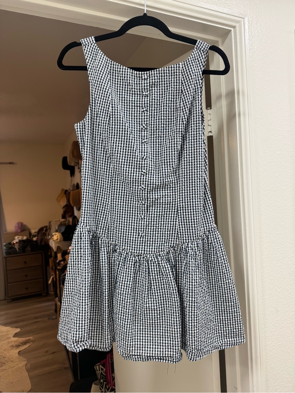 wild fable Black and White Gingham Sleeveless Ruffle Dress